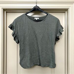 Grey-Green Top with Frilly Cap Sleeves